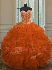 Sleeveless Beading and Ruffles Lace Up Sweet 16 Dress
