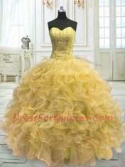 Floor Length Light Yellow Quinceanera Gowns Sweetheart Sleeveless Lace Up