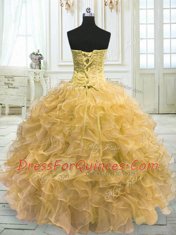 Floor Length Light Yellow Quinceanera Gowns Sweetheart Sleeveless Lace Up