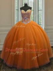 Cute Taffeta Sweetheart Sleeveless Lace Up Beading Sweet 16 Dress in Orange