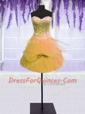 Super Three Piece Floor Length Gold Quinceanera Gowns Tulle Sleeveless Beading and Bowknot