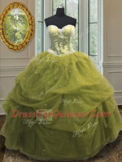 Edgy Sequins Pick Ups Floor Length Olive Green Sweet 16 Dress Sweetheart Sleeveless Lace Up