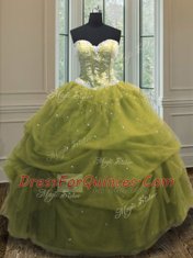 Edgy Sequins Pick Ups Floor Length Olive Green Sweet 16 Dress Sweetheart Sleeveless Lace Up