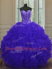 Free and Easy Sleeveless Beading and Ruffles Zipper Sweet 16 Quinceanera Dress