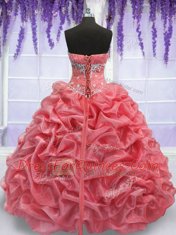 Glamorous Organza Strapless Sleeveless Lace Up Beading Sweet 16 Quinceanera Dress in Watermelon Red and Coral Red