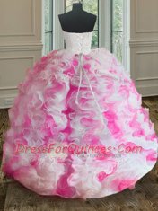 Floor Length Ball Gowns Sleeveless White and Pink Ball Gown Prom Dress Lace Up