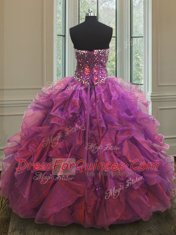 Edgy Purple Organza and Sequined Lace Up 15th Birthday Dress Sleeveless Floor Length Beading and Ruffles