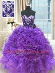 Clearance Purple Sleeveless Beading and Ruffles Floor Length Sweet 16 Quinceanera Dress