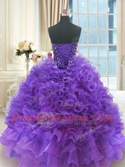Clearance Purple Sleeveless Beading and Ruffles Floor Length Sweet 16 Quinceanera Dress