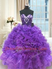 Clearance Purple Sleeveless Beading and Ruffles Floor Length Sweet 16 Quinceanera Dress
