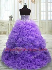 New Arrival Organza Sweetheart Sleeveless Sweep Train Lace Up Beading and Ruffles Quinceanera Gowns in Purple