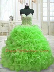 Hot Selling Sleeveless Sweep Train Beading and Ruffles Lace Up 15th Birthday Dress