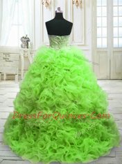 Hot Selling Sleeveless Sweep Train Beading and Ruffles Lace Up 15th Birthday Dress