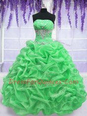 Glamorous Organza Lace Up Quinceanera Gown Sleeveless Floor Length Beading