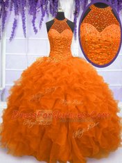 Orange Red Sleeveless Organza Lace Up Vestidos de Quinceanera for Military Ball and Sweet 16 and Quinceanera