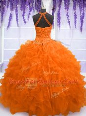 Orange Red Sleeveless Organza Lace Up Vestidos de Quinceanera for Military Ball and Sweet 16 and Quinceanera