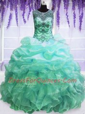 Simple Pick Ups Floor Length Turquoise 15 Quinceanera Dress Scoop Sleeveless Lace Up