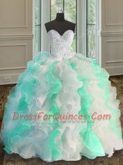 Floor Length Multi-color Quinceanera Dresses Organza Sleeveless Beading and Ruffles