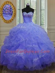 Beading and Ruffles 15 Quinceanera Dress Purple Lace Up Sleeveless Floor Length