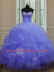 Beading and Ruffles 15 Quinceanera Dress Purple Lace Up Sleeveless Floor Length