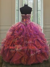 Custom Designed Purple Organza and Sequined Lace Up Sweet 16 Dresses Sleeveless Floor Length Beading and Ruffles