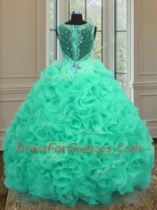 Flare Straps Apple Green Sleeveless Organza Zipper 15th Birthday Dress for Military Ball and Sweet 16 and Quinceanera