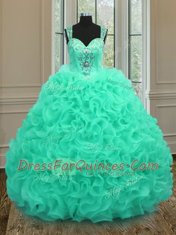 Flare Straps Apple Green Sleeveless Organza Zipper 15th Birthday Dress for Military Ball and Sweet 16 and Quinceanera