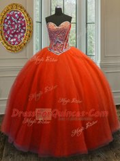 Red Sweetheart Lace Up Beading Quince Ball Gowns Sleeveless