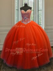 Red Sweetheart Lace Up Beading Quince Ball Gowns Sleeveless