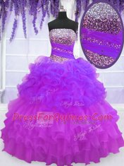 Decent Pick Ups Ruffled Ball Gowns Vestidos de Quinceanera Multi-color Strapless Organza Sleeveless Floor Length Lace Up