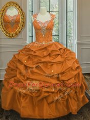 Exquisite Orange Straps Lace Up Beading and Pick Ups Quinceanera Gowns Sleeveless
