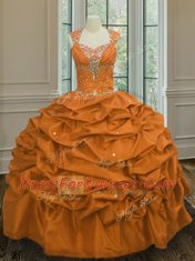 Exquisite Orange Straps Lace Up Beading and Pick Ups Quinceanera Gowns Sleeveless