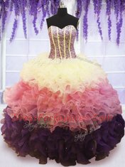 Fantastic Organza Sleeveless Floor Length Ball Gown Prom Dress and Beading and Ruffles and Ruffled Layers