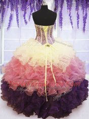 Fantastic Organza Sleeveless Floor Length Ball Gown Prom Dress and Beading and Ruffles and Ruffled Layers