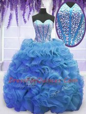 On Sale Organza Sleeveless 15th Birthday Dress Sweep Train and Beading and Ruffles