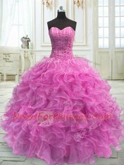 Lilac Sleeveless Beading and Ruffles Floor Length Sweet 16 Quinceanera Dress