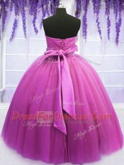 Lilac Sleeveless Floor Length Beading and Belt Lace Up 15th Birthday Dress