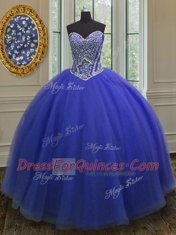 New Arrival Royal Blue Sleeveless Tulle Lace Up 15 Quinceanera Dress for Military Ball and Sweet 16 and Quinceanera