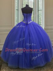 New Arrival Royal Blue Sleeveless Tulle Lace Up 15 Quinceanera Dress for Military Ball and Sweet 16 and Quinceanera