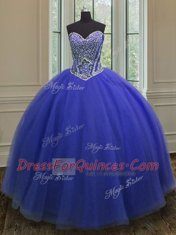 New Arrival Royal Blue Sleeveless Tulle Lace Up 15 Quinceanera Dress for Military Ball and Sweet 16 and Quinceanera