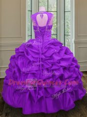 Pick Ups Straps Sleeveless Lace Up Vestidos de Quinceanera Purple Taffeta