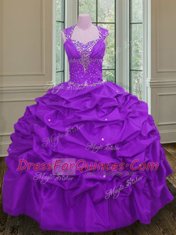 Pick Ups Straps Sleeveless Lace Up Vestidos de Quinceanera Purple Taffeta