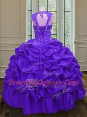 Exceptional Straps Sleeveless Floor Length Beading and Pick Ups Lace Up Ball Gown Prom Dress with Eggplant Purple