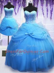 High Quality Three Piece Sleeveless Lace Up Floor Length Beading and Bowknot Ball Gown Prom Dress