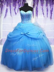 High Quality Three Piece Sleeveless Lace Up Floor Length Beading and Bowknot Ball Gown Prom Dress