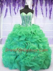 Fancy With Train Turquoise Ball Gown Prom Dress Sweetheart Sleeveless Brush Train Lace Up
