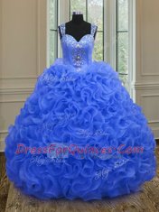 Royal Blue Zipper Straps Beading and Ruffles Quinceanera Dresses Organza Sleeveless