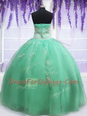 Suitable Apple Green Ball Gowns Sweetheart Sleeveless Organza Floor Length Zipper Beading and Embroidery Quinceanera Gown