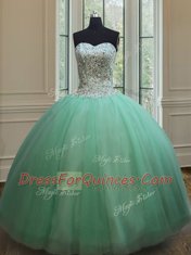 Floor Length Apple Green Quinceanera Dresses Tulle Sleeveless Beading