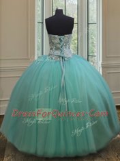 Floor Length Apple Green Quinceanera Dresses Tulle Sleeveless Beading
